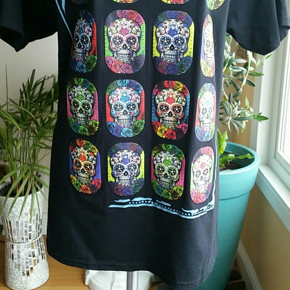 Day Of The Dead Skulls Dia De Los Muertos Black t-shirt size Medium - Picture 3 of 8